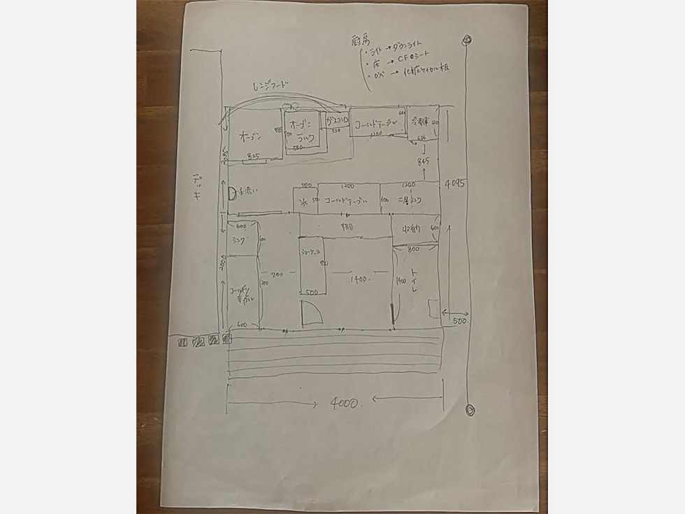 オーナー手書きの小屋の間取り図。